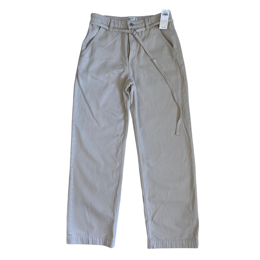 Abercrombie & Fitch The Loose High Rise Jeans Beige Khaki D-Ring Belt 28‎ 6R NWT